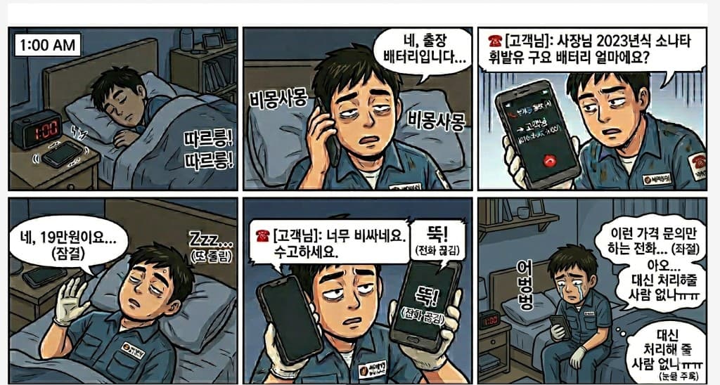 새벽 가격 문의 전화로 잠을 못 이루는 출장 서비스 사장님